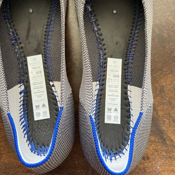 Rothys Women's The Flat Round Toe Size 8 Charcoal Gray Birdseye Red Insole - Picture 4 of 7